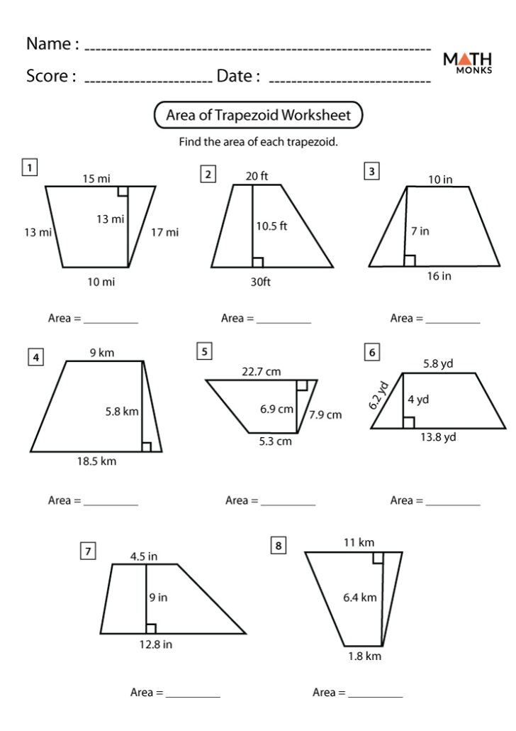 Area Of A Trapezoid Worksheet Common Core