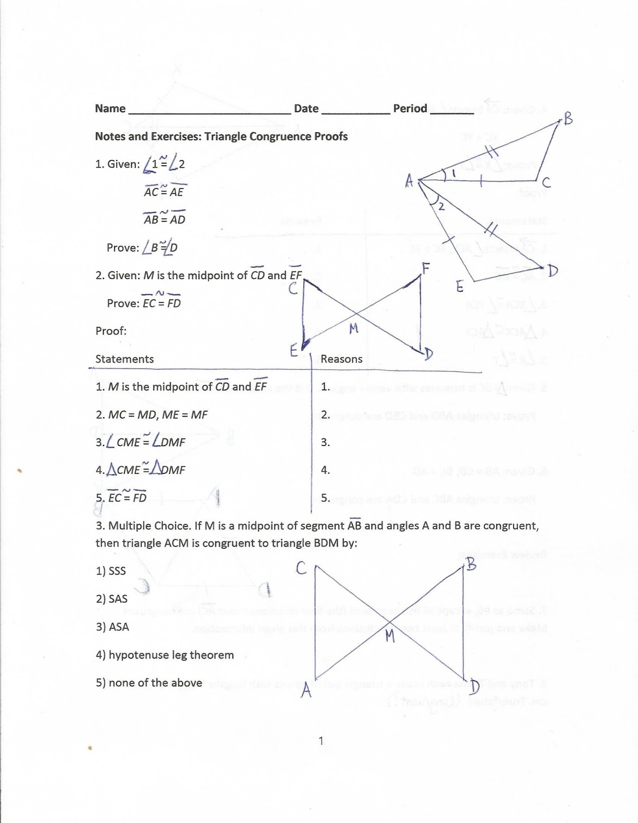 Triangle Congruence Theorems Common Core Geometry Homework Answers